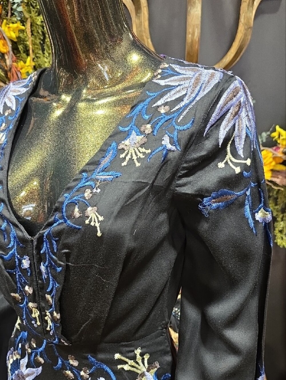 Free People Black Jumpsuit with Blue Floral Embroidery - Picture 3 of 15